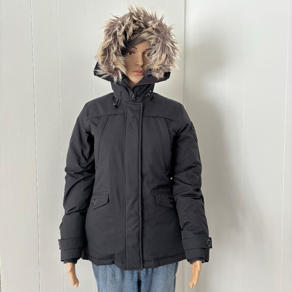 Ecko Red down & feather filled black parka size small EUC